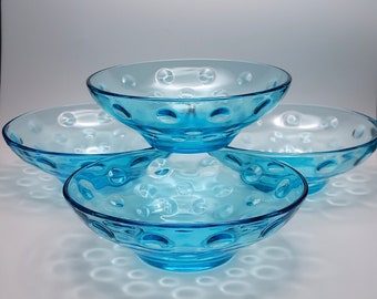 Vintage Hazel Atlas Capri Skol Aqua Dots Dessert Bowls Set of 4