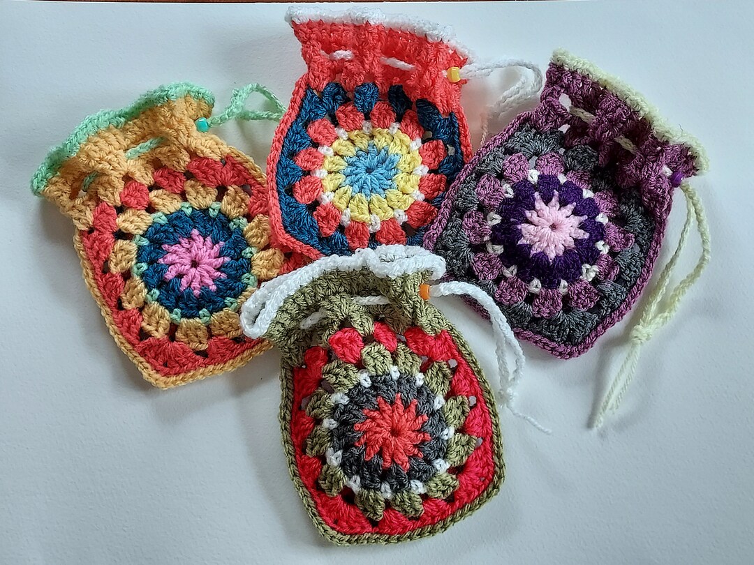 Granny Square Crochet Pouch Small Handmade Drawstring Pouch - Etsy