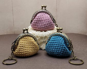 Handmade Mini Purse Keychain | Crocheted Kiss Lock Bag Accessory