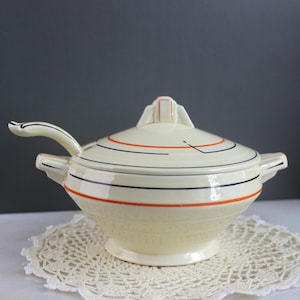 Vintage Art Deco Lidded Sauce Tureen with Ladle by Grindley, England