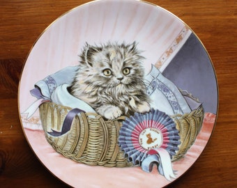 Vintage Royal Worcester Crown Ware Decorative Plate 'First Prize' Collectible Kitten Classics