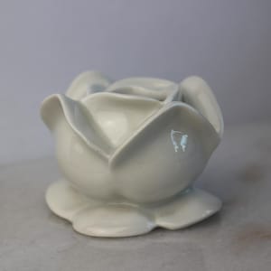 Elegant Vintage White Rose Porcelain Candle Holder by Apilco France