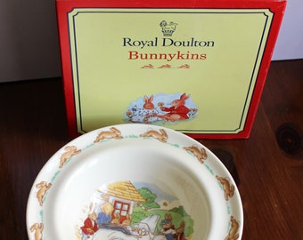 Ciotola vintage in porcellana per bambini Bynnykins di Royal Doulton, scatola originale, da collezione