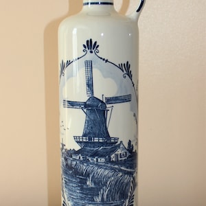 Vintage Delft&#39;s Bottle with Cork Lid by Bols in Holland, Hand Painted