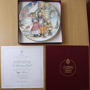 Vintage Royal Worcester-decoratief bord &#39;A Christmas Carol&#39;, het NSPCC-kerstbord 1992, verzamelobject
