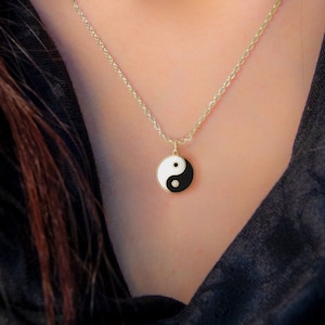 Yin and Yang Pendant Necklace in Solid 14k Gold, Small Pendant