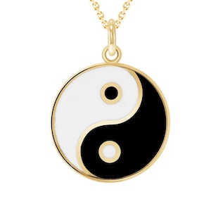 Yin and Yang Pendant in Solid 14k Gold, Pendant Only, Black & White Enamel