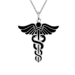 Caduceus Necklace in Sterling Silver with Enamel Color Options