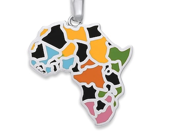 Africa Pendant in Sterling Silver, Green or Multi Color Enamel, Pendant Only