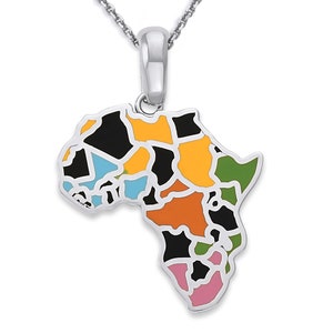 Africa Pendant Necklace in Sterling Silver, Green or Multi Color Enamel