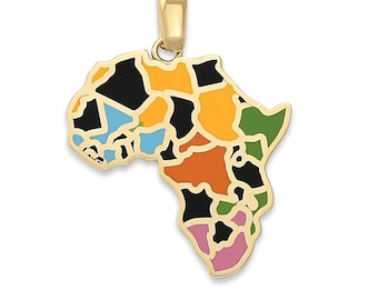 Afrika Anhänger aus massivem 14k Gold, Multi Color Emaille, Anhänger nur