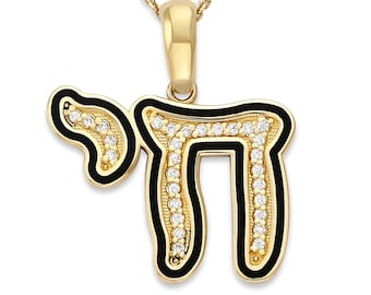Diamond Chai Pendant Necklace in Solid 14k Gold