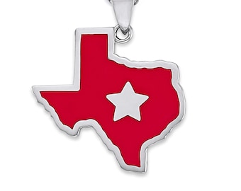 Collana con ciondolo dello Stato della Stella Solitaria del Texas in oro massiccio 14k, smalto rosso
