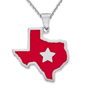 Texas Lone Star State Pendant Necklace in Sterling Silver, Red Enamel