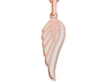 Engelvleugelketting van massief 14k goud, wit email, linkervleugel