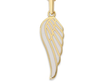 Engelvleugelketting van massief 14k goud, wit email, rechtervleugel