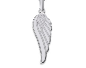 Engelsflügel Anhänger, Halskette aus 925 Silber, weiße Emaille