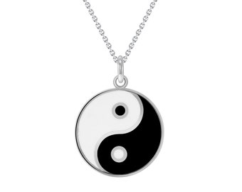Yin and Yang Pendant in Sterling Silver with Black and White Enamel, Pendant Only
