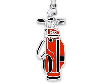 Golf Necklace in Sterling Silver with Enamel Color Options, Golf Clubs, Gift for Golfer