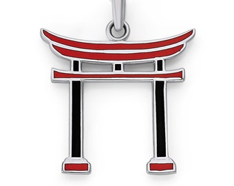 Japanese Torii Gate Necklace in Sterling Silver with Black and Red Enamel