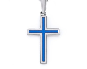 Enameled Cross Necklace in Sterling Silver, Small Pendant, Colorful Enamel Options