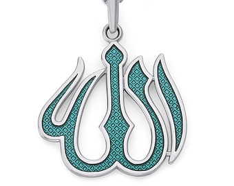 Allah Pendant in Sterling Silver with Green Enamel
