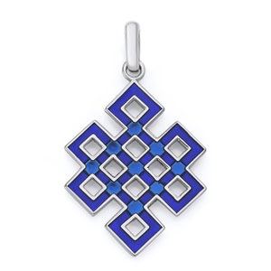 Endless Eternal Knot Pendant in Sterling Silver with Blue Enamel, Pendant Only