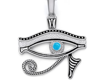 Eye of Horus Necklace in Sterling Silver with Turquoise Stone and Black Enamel