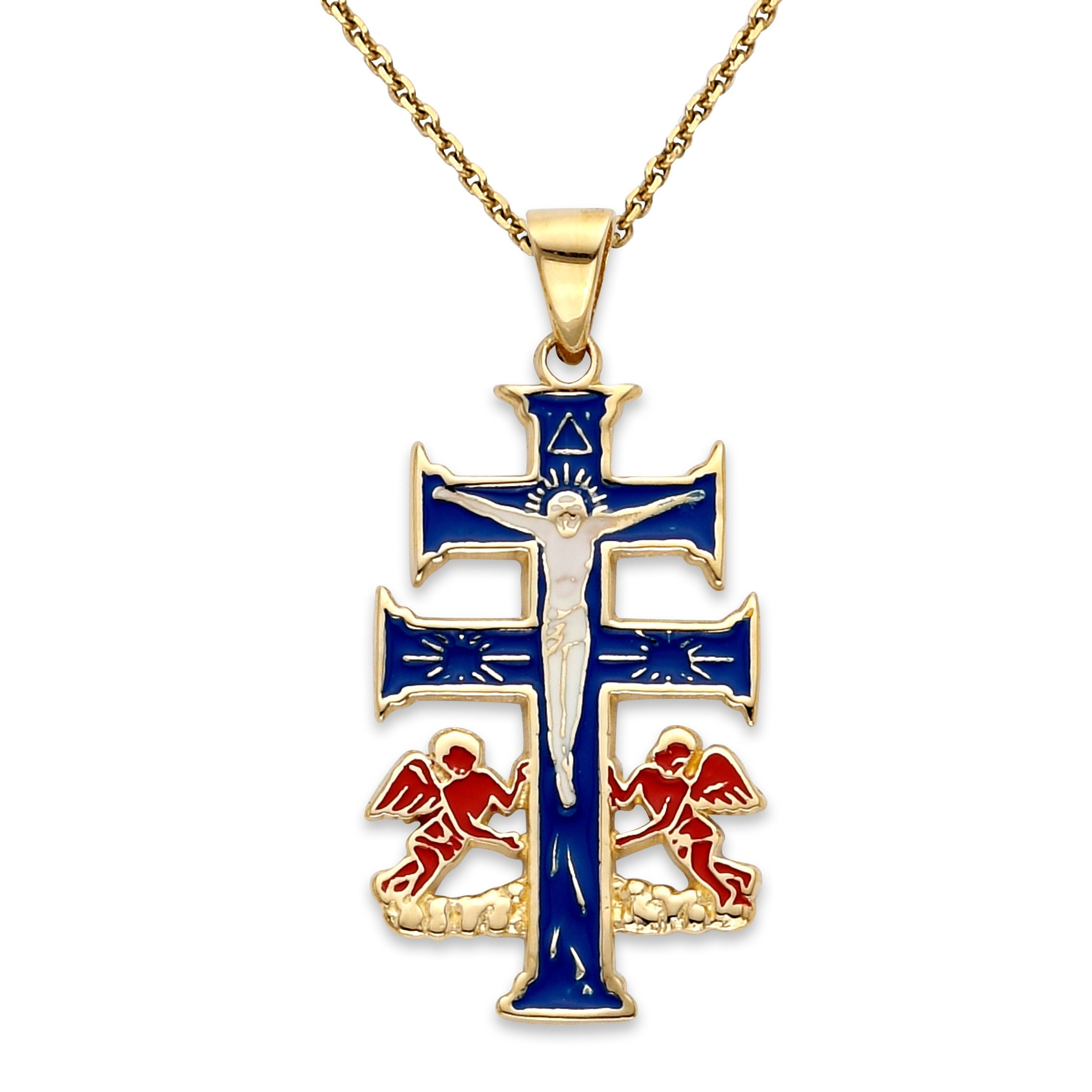 Colgante Cruz De Caravaca En Plata De Ley 925 Chapado En Oro De 14K Con Circonita Cúbica - 1.25"