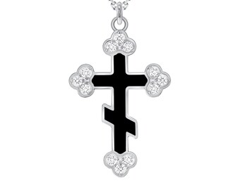CZ Orthodox Cross Necklace in Sterling Silver, Medium Pendant, Pick Your Enamel Color