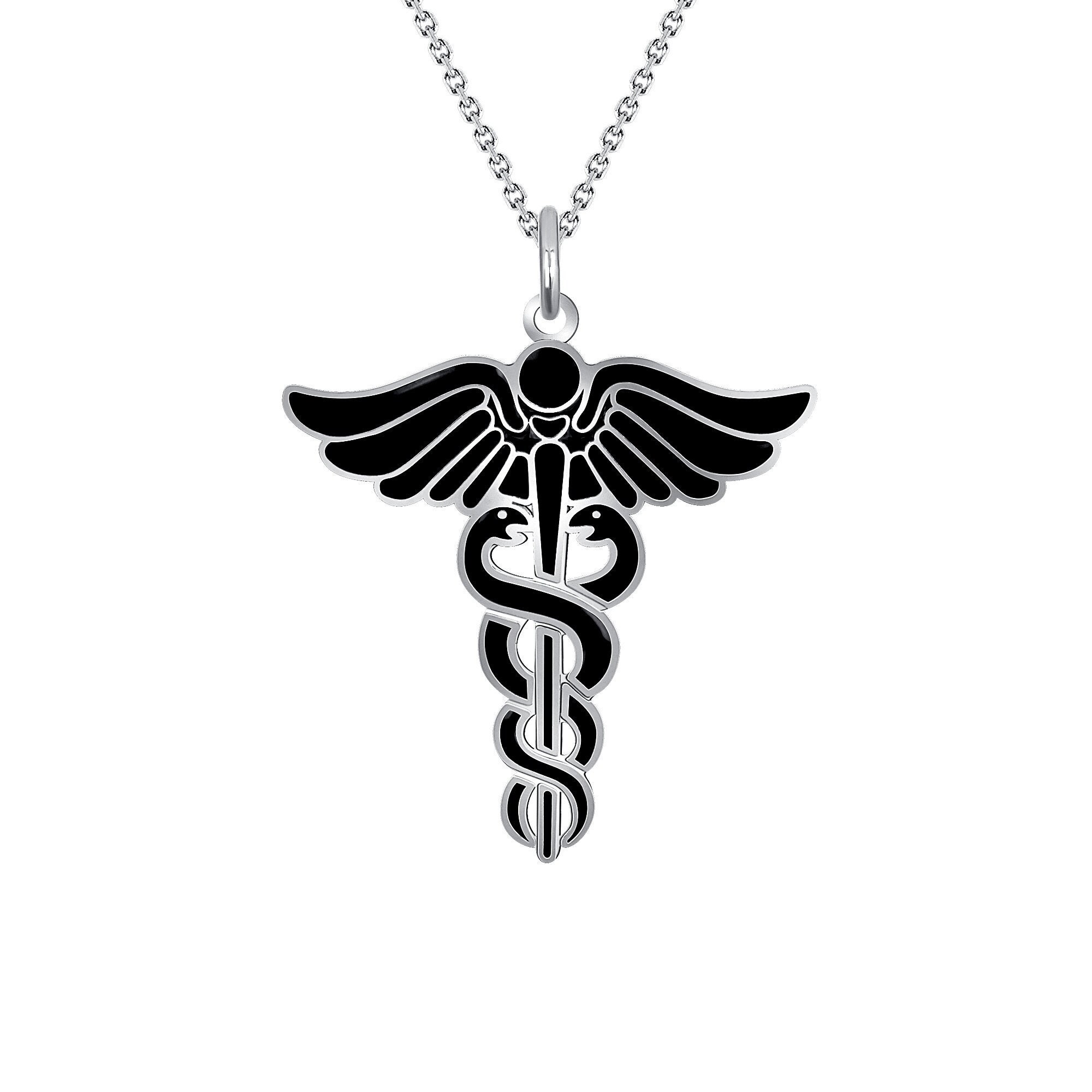 Caduceus Necklace in Sterling Silver with Enamel Color Options