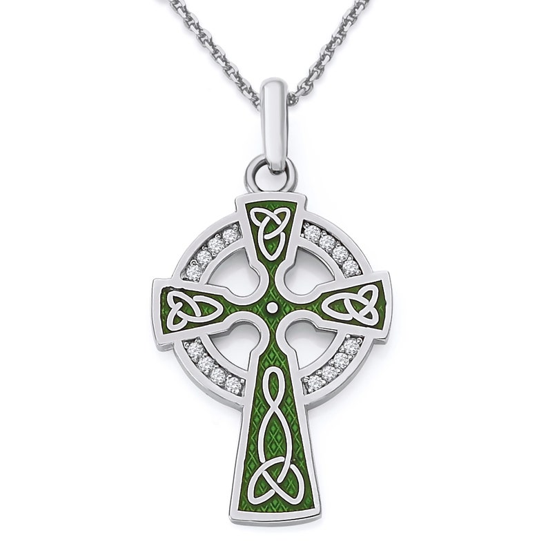 Celtic Cross Diamond Necklace in Solid 14k Gold With Green Etsy