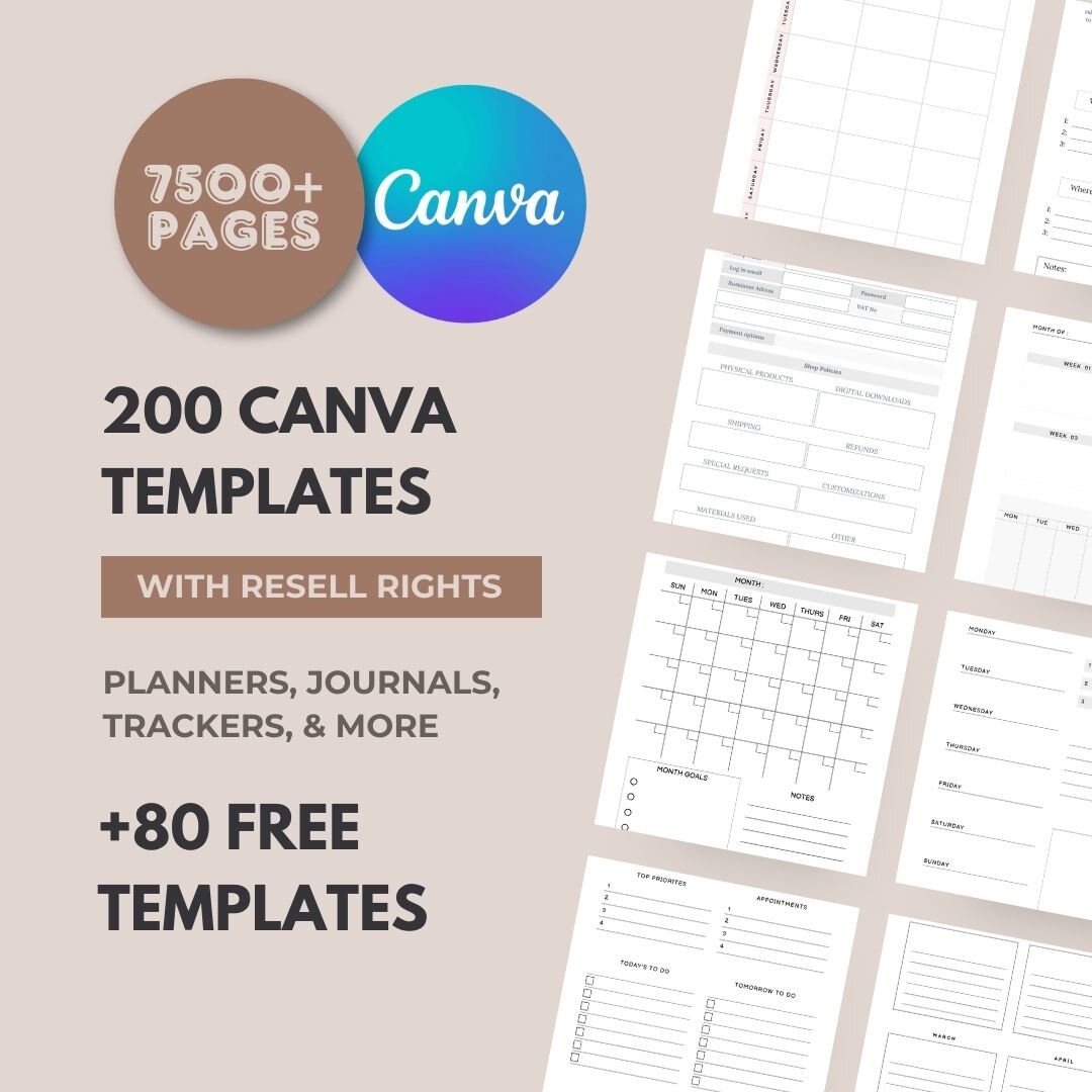 Mega PLR Templates Bundle 200 Canva Templates, 7500 Pages Canva PLR