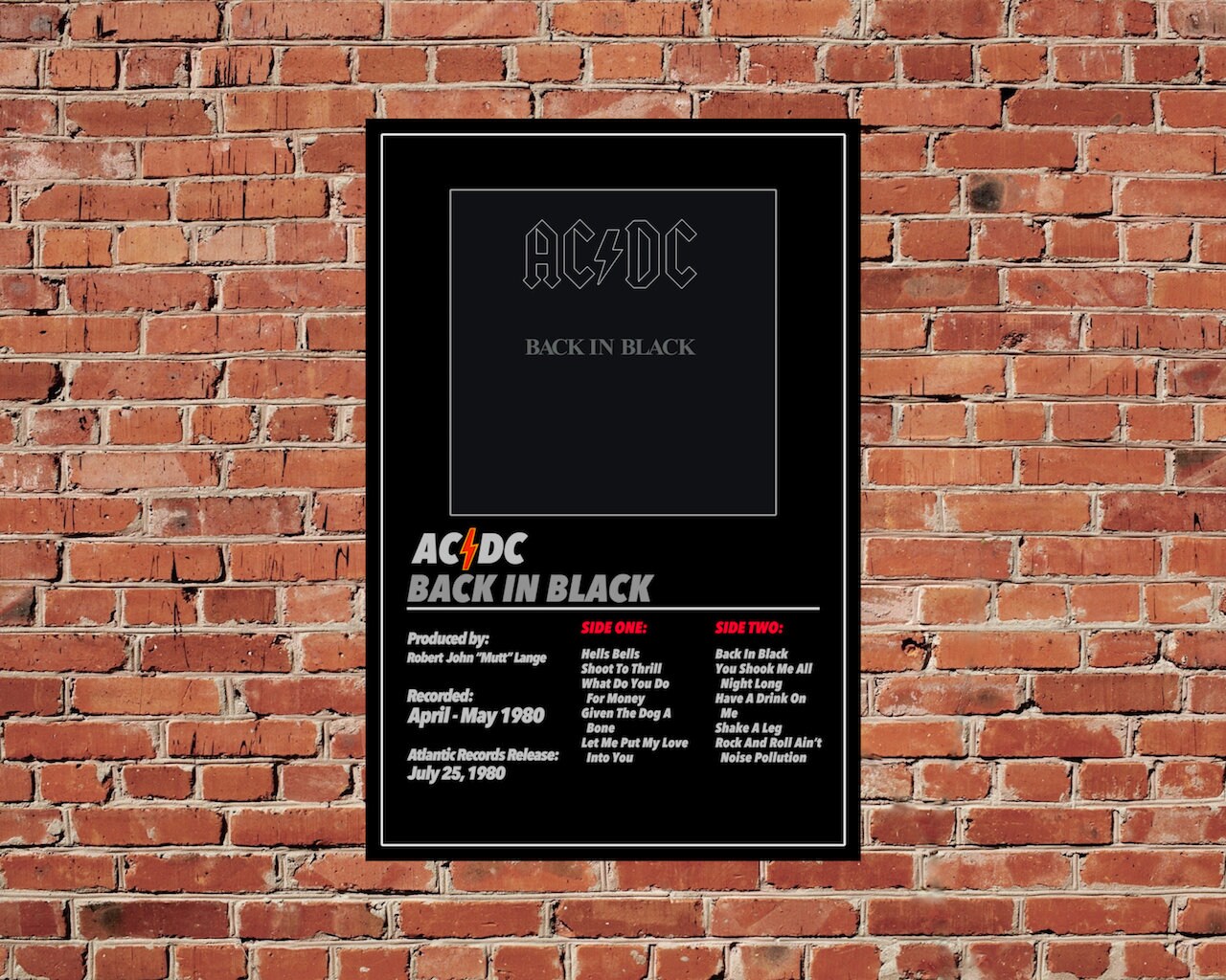 Digital Prints Prints Art & Collectibles Back In Black AC/DC Wall Art ...