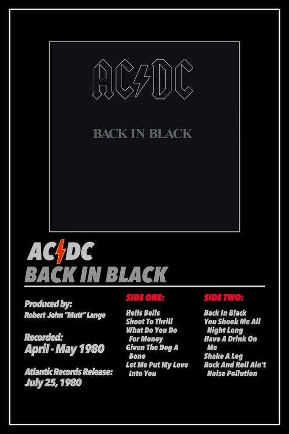 Digital Prints Prints Art & Collectibles Back In Black AC/DC Wall Art ...