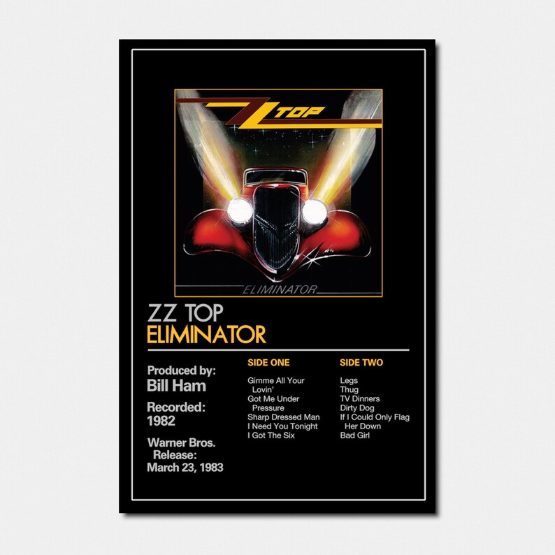 thumbnail image 2 of Official ZZ Top Eliminator Album Cover T-Shirt - Black, Medium (UK Made) 2 of 4