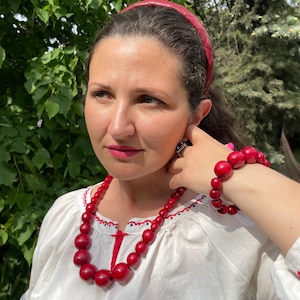 Slavic Folk Wooden Beads Necklace with bracelet,Rustic Highlander Style – Handcrafted Ethno Jewelry – Slavic Decor – Boho Folk Accessories
