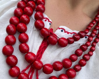 Handcrafted Slavic Wooden Bead Necklace: Rustic Ethno Boho Jewelry