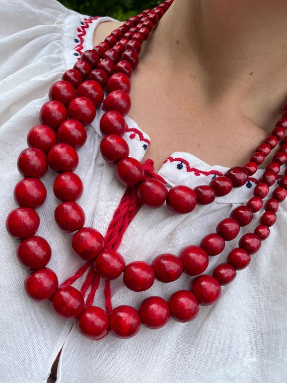 Handcrafted Slavic Wooden Bead Necklace: Rustic Ethno Boho Jewelry