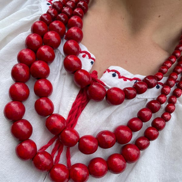 Handcrafted Slavic Wooden Bead Necklace: Rustic Ethno Boho Jewelry
