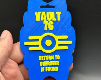 Vault 76 Keychain Vibrant Blue and Yellow Text