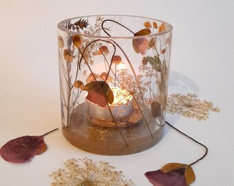 Botanical candle holder made from dried flowers, perfect gift,  pencil holder