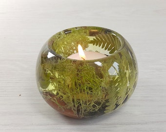 Forest candle holder, perfect gift,  housewarming botanical resin art