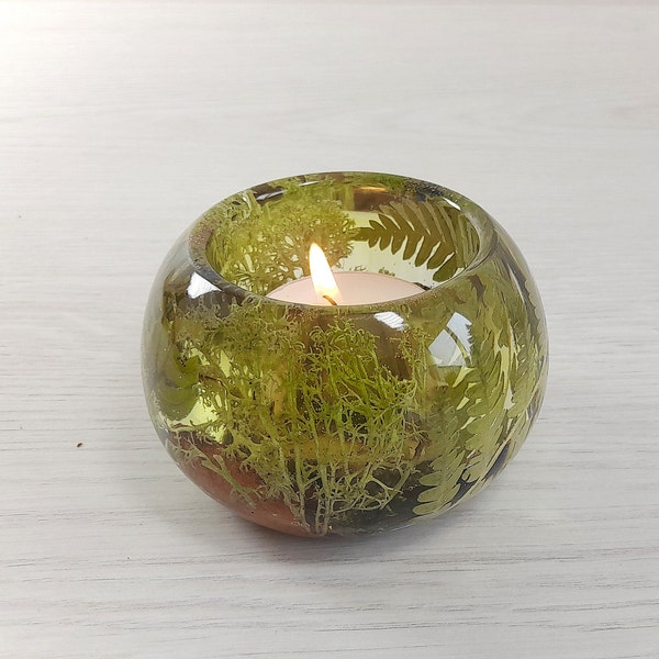 Forest candle holder, perfect gift,  housewarming botanical resin art