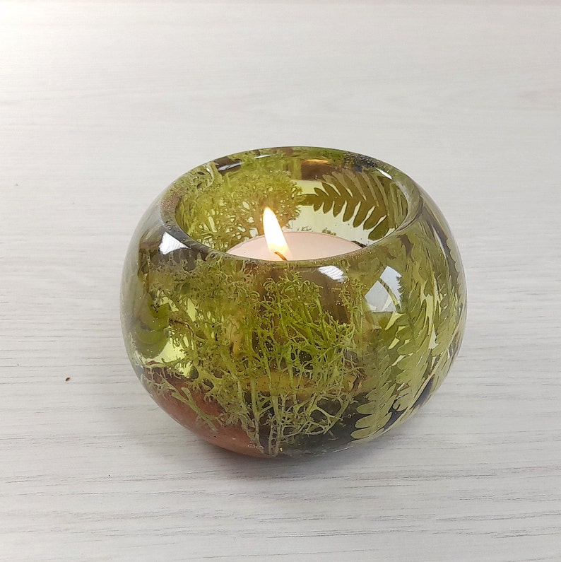 Forest candle holder, perfect gift, housewarming botanical resin art zdjęcie 1