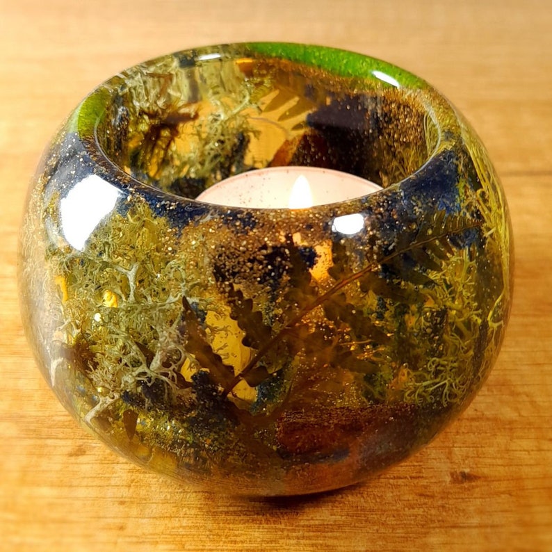 Forest candle holder, perfect gift, housewarming botanical resin art zdjęcie 7