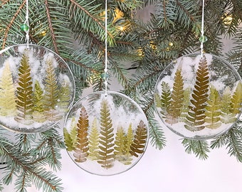 SET OF atmospheric decorations for your Christmas tree, a miniature winter landscape of ferns, a unique gift