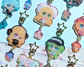 9 DESIGNS PKMN Poke Trainer Gummy Glitter Epoxy Charms | 2.36" Connecting Pair Acrylic Keychains