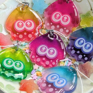 Splatoon Inkling Squid Glitter Gummy Epoxy Phone Charms | 1.5"Mini Borderless Acrylic Keychain