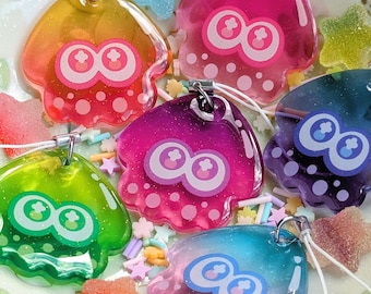 Splatoon Inkling Squid Glitter Gummy Epoxy Phone Charms | 1.5"Mini Borderless Acrylic Keychain
